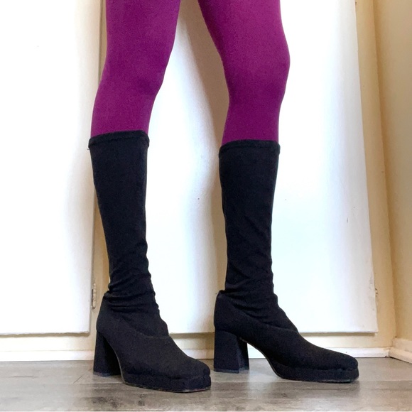 Vintage Black Platform Sock Boots - Picture 2 of 6